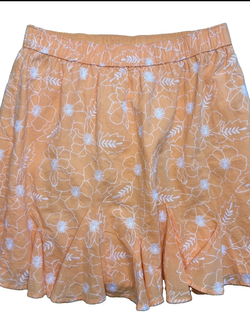 Loft Orange Garden Embroidered Godet Ruffle Skirt